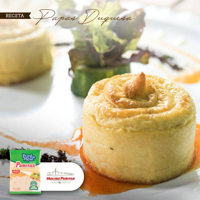 Posteo de receta de Molino Puritas: papas duquesa sobre un plato