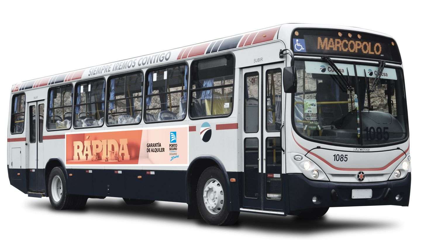 Ómnibus con laterales «Fácil, segura, rápida» de Garantía de Alquiler